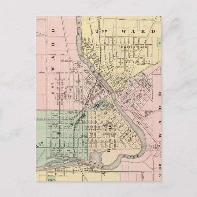 Cartão Postal Janesville, distrito de Rock Co (Frente)