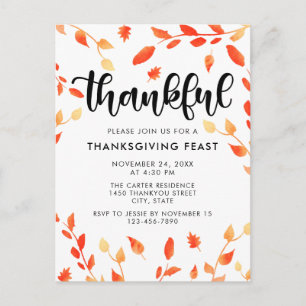 Cartão Postal Janta de Ação de Graças Folha de outono