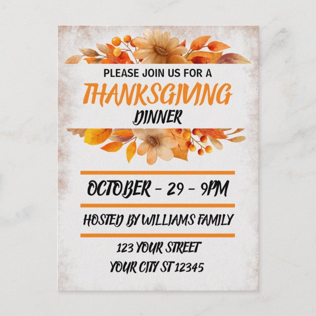 Cartão Postal Jantar de Ação de Graças Bege Botânico (Frente)