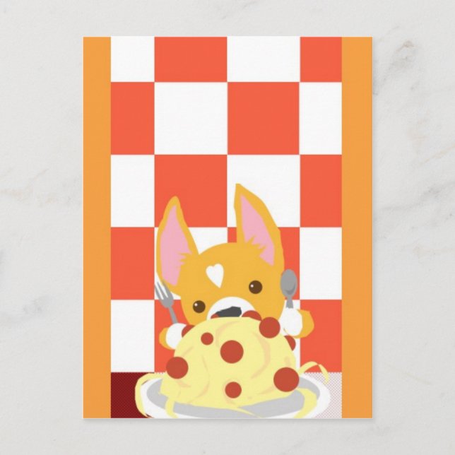 Cartão Postal Jantar de Espaguete Corgi (Frente)