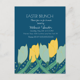 Cartão Postal Jantar de Páscoa Brunch Floral Tulipa Família Azul