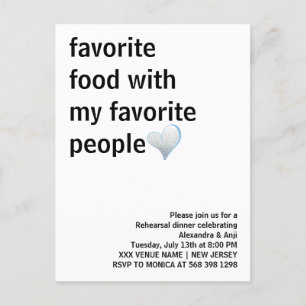 Cartão Postal Jantar de Rehearsal Minimalista Simples Preto e Br