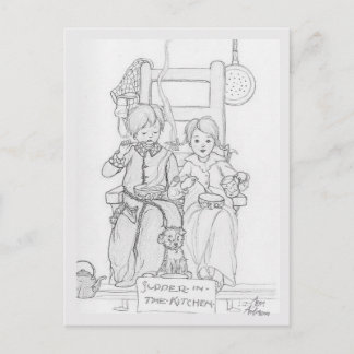Cartão Postal Jantar Infantil Anne Anderson Colorir