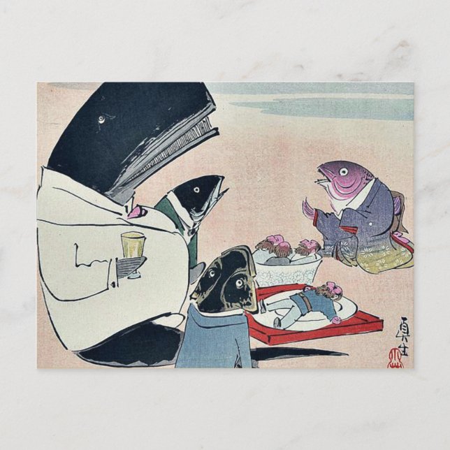 Cartão Postal Janto de marinheiros russos por Kobayashi,Kiyochik (Frente)