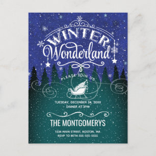 Cartão Postal Janto de Natal Winter Wonderland Script Invite