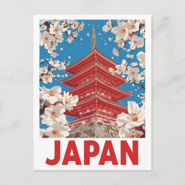 Cartão Postal Japanese Pagoda Cherry Blossom (Frente)