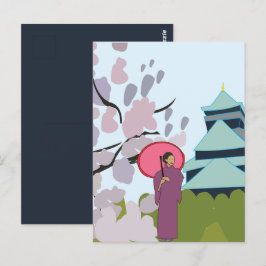 Cartão Postal Japão Cherry Blossom Geisha Kimono Japão