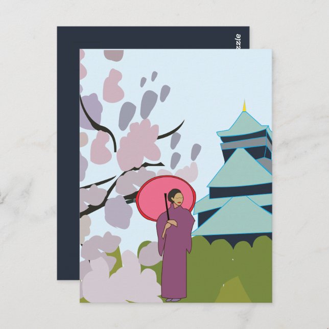 Cartão Postal Japão Cherry Blossom Geisha Kimono Japão (Frente/Verso)