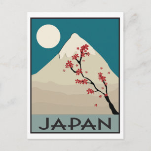 Cartão Postal Japão Gráfico com Montanha e Árvore de Maple