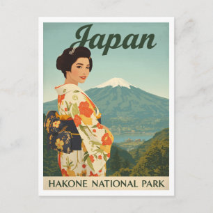 Cartão Postal Japão Hakone Fuji Kimono Retro