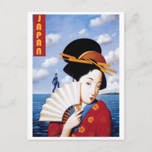 Cartão Postal Japão, Japonês Geisha e o Oficial