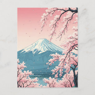 Cartão Postal Japão Monte Fuji Fujisan Flores de Cerejeira Cartã