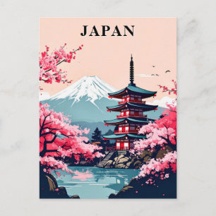 Cartão Postal Japão Monte Fuji, Pagode e Flor de Cerejeira
