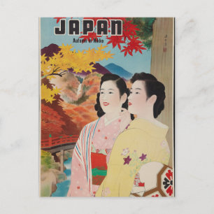 Cartão Postal Japão original no outono Nikko poster vintage 50