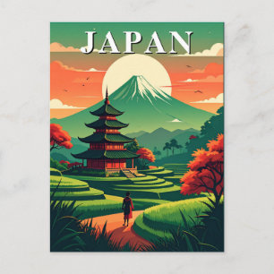Cartão Postal Japão Pagode de Viagem Vintage e Monte Fuji