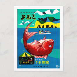 Cartão Postal Japão, pescando grande peixe vermelho, vintage, vi