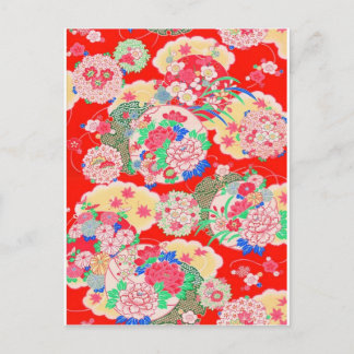 Cartão Postal Japão, Sakura, Kimono, Origami, Chiyogami, Flor,
