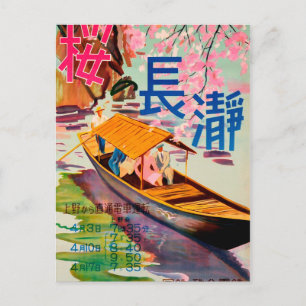 Cartão Postal Japão, turistas em um barco japonês tradicional