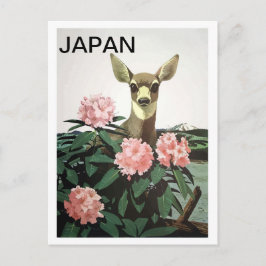 Cartão Postal Japão, veado em um mato de flores, viagens vintage