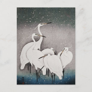 Cartão Postal Japonês Egreans Bird Winter Snow Art