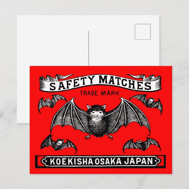 Cartão Postal Japonês Safety Match Art Bats (Frente/Verso)