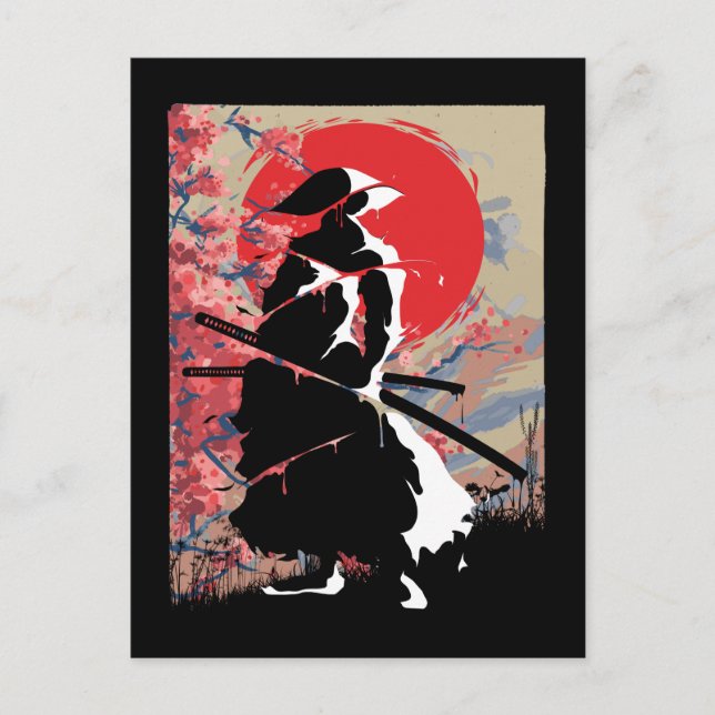 Cartão Postal Japonês Samurai Warrior Japão Bushido Swordsman (Frente)