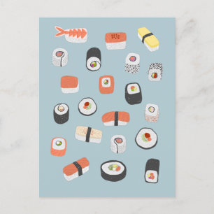 Cartão Postal Japonês Sushi Nigiri Maki Roll