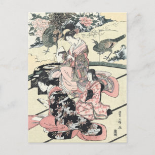 Cartão Postal Japonês Ukiyo-e Daimyo no okuzashiki por Toyohiro