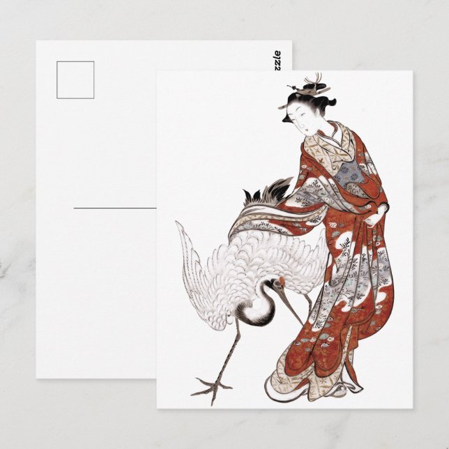 Cartão Postal Japonesa e guindaste (século XVIII) (Frente/Verso)