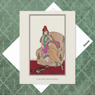 Cartão Postal Jaqueta escocesa Cat Gerda Wegener Fashion