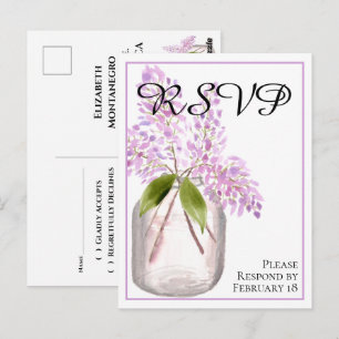 Cartão Postal Jar of Lilacs Rustic Watercolor Wedding RSVP