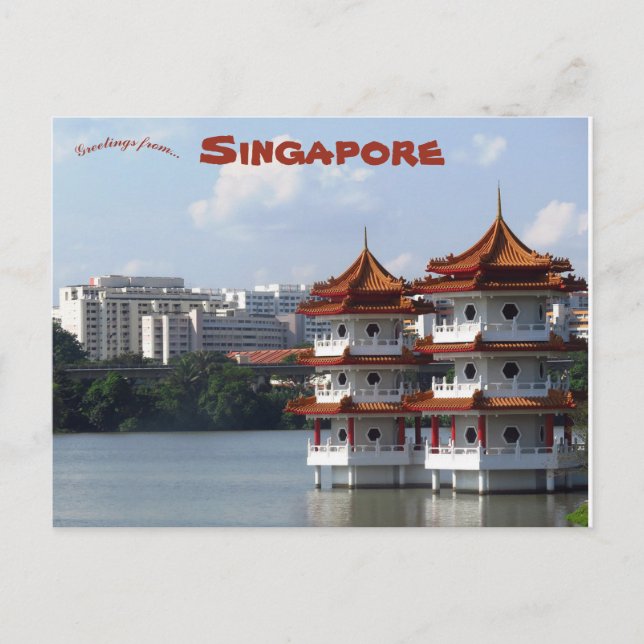 Cartão Postal Jardim Chinês das Pagodes Gêmeas Singapura (Frente)