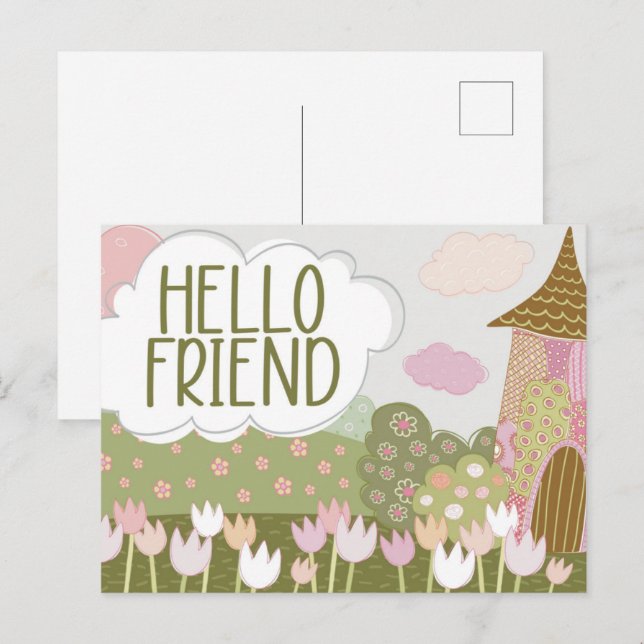 Cartão Postal Jardim da Aldeia Mágica Whimsical (Frente/Verso)