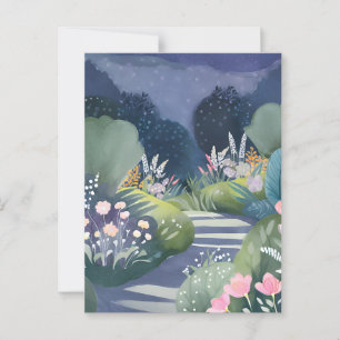Cartão Postal Jardim da Meia-Noite   Caminho Floral em Aquarela