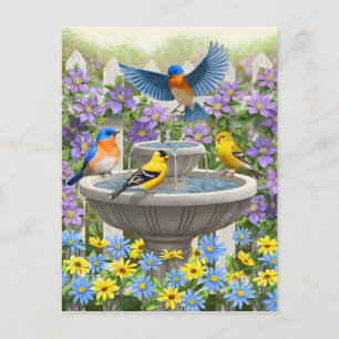 Cartão Postal Jardim das Aves Coloridas e Flores de Aves