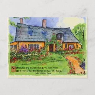 Cartão Postal Jardim de Casa de Campo Inglês Antigo em Aquarela