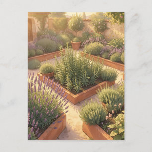 Cartão Postal Jardim de Ervas Mediterrâneo Ensolarado Lavanda Al