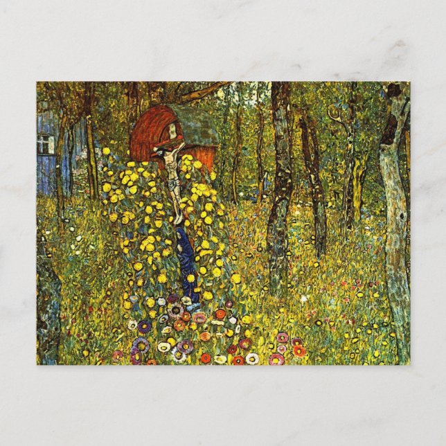 Cartão Postal Jardim de fazenda com Crucifixo por Gustav Klimt (Frente)