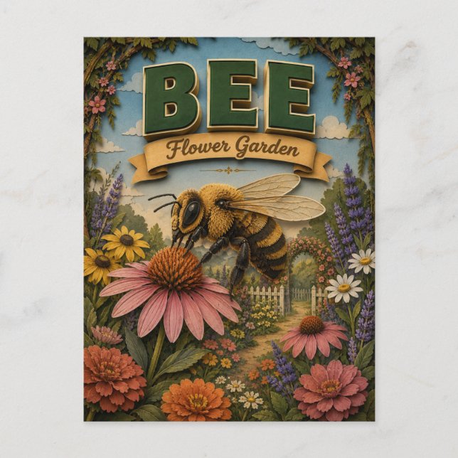 Cartão Postal Jardim de Flores de Abelha POPCUT (Frente)