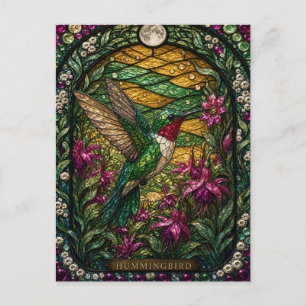 Cartão Postal Jardim de Flores de Beija-flor Vidro Iluminado Man