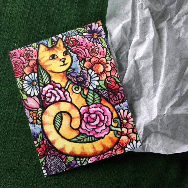 Cartão Postal Jardim de Flores de Gato Laranja (Criador carregado)