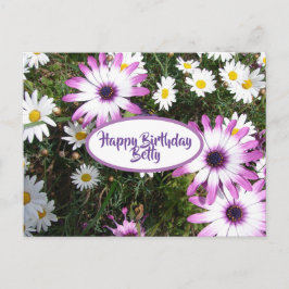 Cartão Postal Jardim de Flores de Margarida Branca Roxa Feliz An