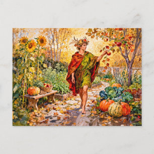 Cartão Postal Jardim de Outono do Deus Romano Fauno