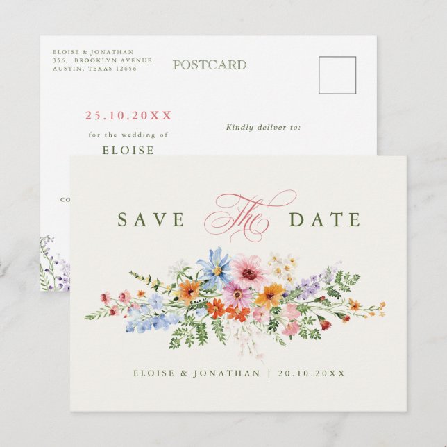 Cartão Postal Jardim de prado de primavera com flores silvestres (Frente/Verso)