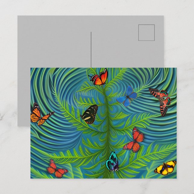 Cartão Postal Jardim de Sonhos de Borboleta abstrato (Frente/Verso)