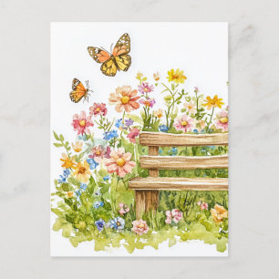 Cartão Postal Jardim de Verão com Borboletas