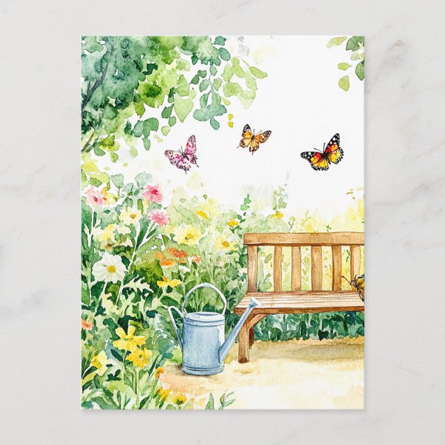 Cartão Postal Jardim de Verão com Borboletas (Frente)