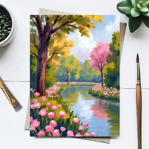 Cartão Postal Jardim do Rio de Flores Cor-de-Rosa em Flor Aquare