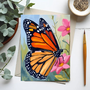Cartão Postal Jardim Floral Aquarela Borboleta Monarca