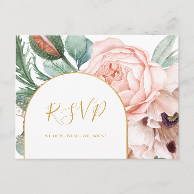 Cartão Postal Jardim Floral Elegante Blush | VP de Casamento (Frente)